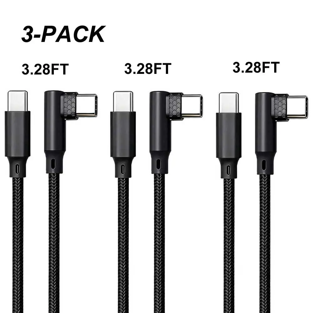 3Pack 3.28ft 60W Copper USB C to USB C 90-Degree Cable, Fast Charging Cord for iPhone 17/16, MacBook Pro/Air, Mobile Cellphone & Other Compatible Devices