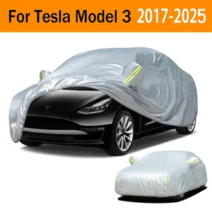 Car Cover, Car Cover with Reflective Warning Strip, Sunproof Heat Insulation Dustproof Car Cover for Tesla Model 3 2017-2025