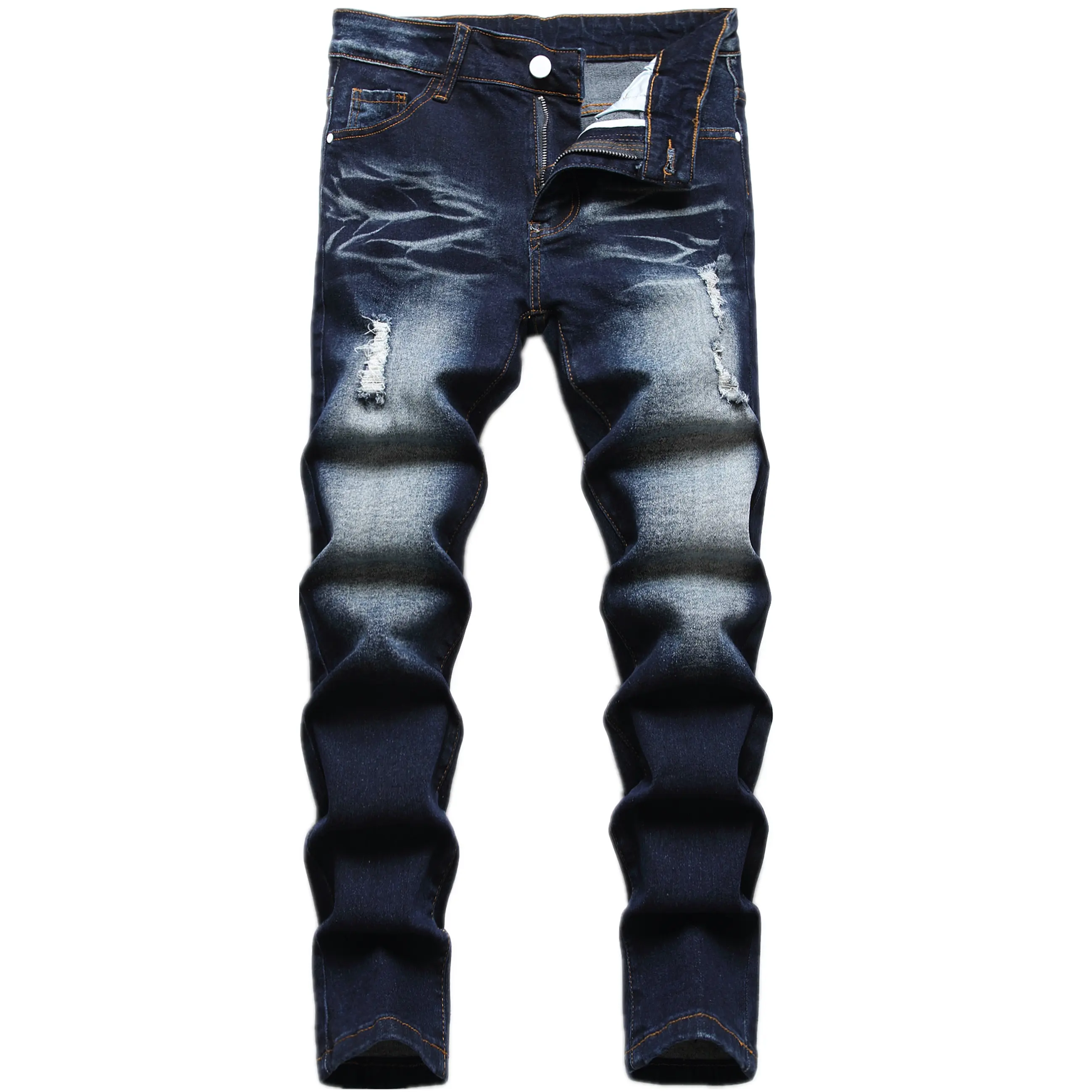 Boys' Mid-Waist Slim-Fit Stretch Ripped Denim Jeans Bottoms - Modest, Zip-Closure Japanese Style Kids' Fashion Bottoms for Parties, Jeans Bottom