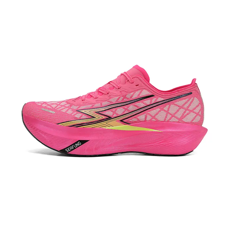 Zeen Full Palm Carbon Plate Breathable Mesh Running Shoes for American Runners Workout Sneakers Low Top Pink Design