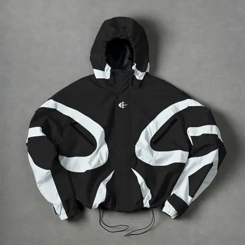 Men’s Color-Block Hooded Polyester Outdoor Jackets - Wind-Resistant Outerwear, Drawstring Hem, Stylish Sportswear for Hiking, Everyday Outings