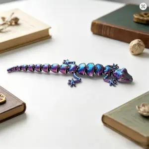 Flexible 3D Lizard Stress Relief Toy, Multicolor Gradient Joint Gecko, Cute Desktop Decoration, Anxiety Relief Toy, Fun Office Accessory
