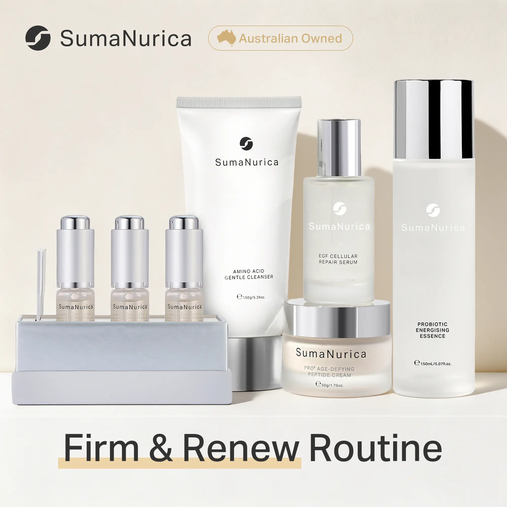 SUMANURICA 5-Step Firm & Renew Face Care Set - Complete Cleansing and Skin Repair Routine with EGF and Peptide Serums & Essences, Plump Skin, Daily Routine, Kit Set, Unisex, Egf Serum, Set Kit