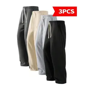 Men's Relaxed-Fit Straight Sweatpants 3-Pack, Soft Elastic-Waist Bottoms, Ideal for Gym Workouts & Daily Lounging