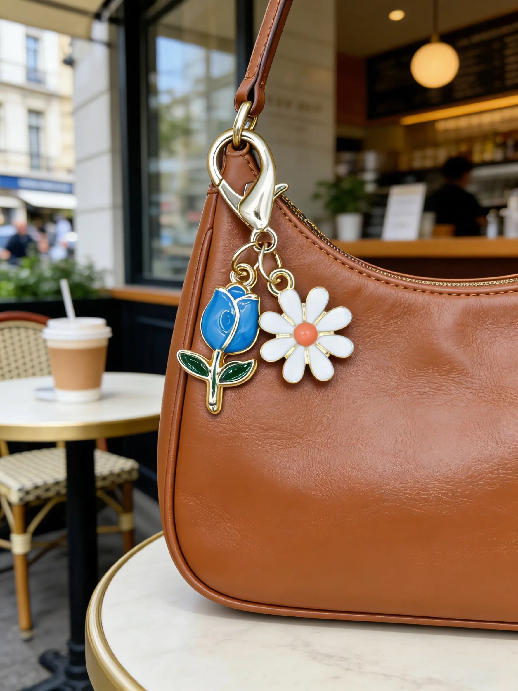 Cute Minimalist Daisy Tulip Enamel Flower Metal Pendant Keychain For Bags Backpack Decoration, Mother's Day Gift Graduation Birthday Present Trendy Accessory