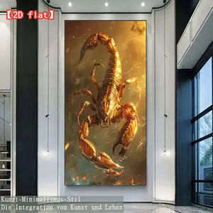 2D fiat golden scorpion image, modern family wall art decoration, frameless canvas painting, bathroom, living room, bedroom, office, restaurant, bar wall decoration, artwork
