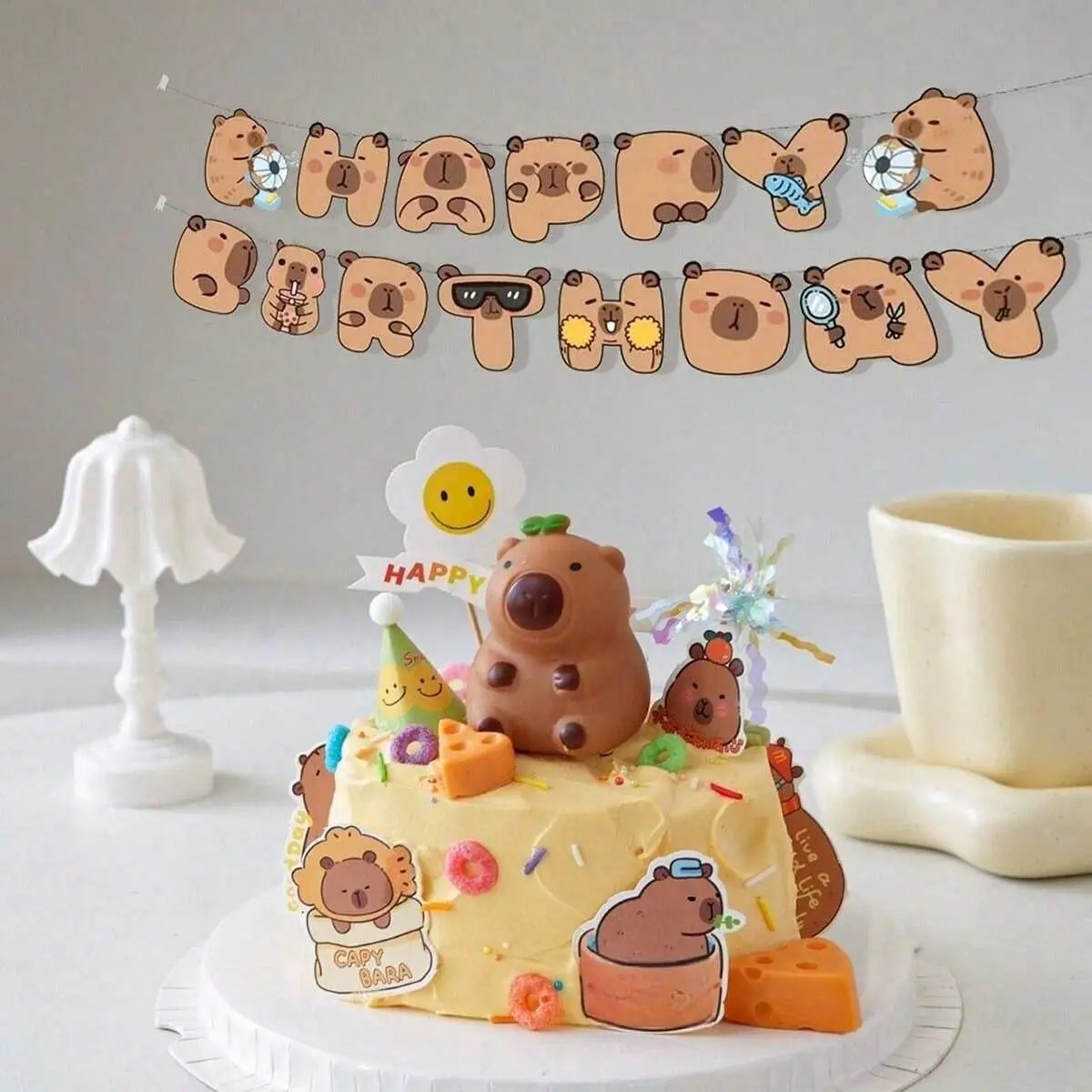 Cartoon Capybara Birthday Banner, Cute Cartoon Birthday Flag, Party Decoration Supplies, Birthday Party Decoration, Party Supplies, Yard Sign Banner, Ornaments