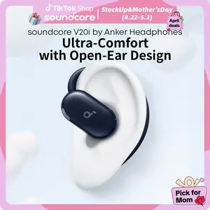 soundcore V20i by Anker Open-Ear Headphones, Adjustable Ear Hooks, Ultra-Comfort, Snug Fit, Powerful Sound, Clear Calls, IP55, 36H Playtime, Bluetooth 5.4 Wireless Earbuds, Multipoint Connection Summervibes