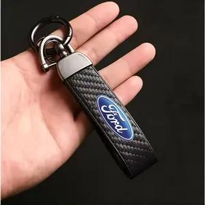 Carbon Fiber Leather Keychain Car Keychain Horseshoe Buckle Jewelry for Fords 2 3 4 5 MK 2 6 7 Ranger Fiesta Kuga Mondeo Fusion Taurus