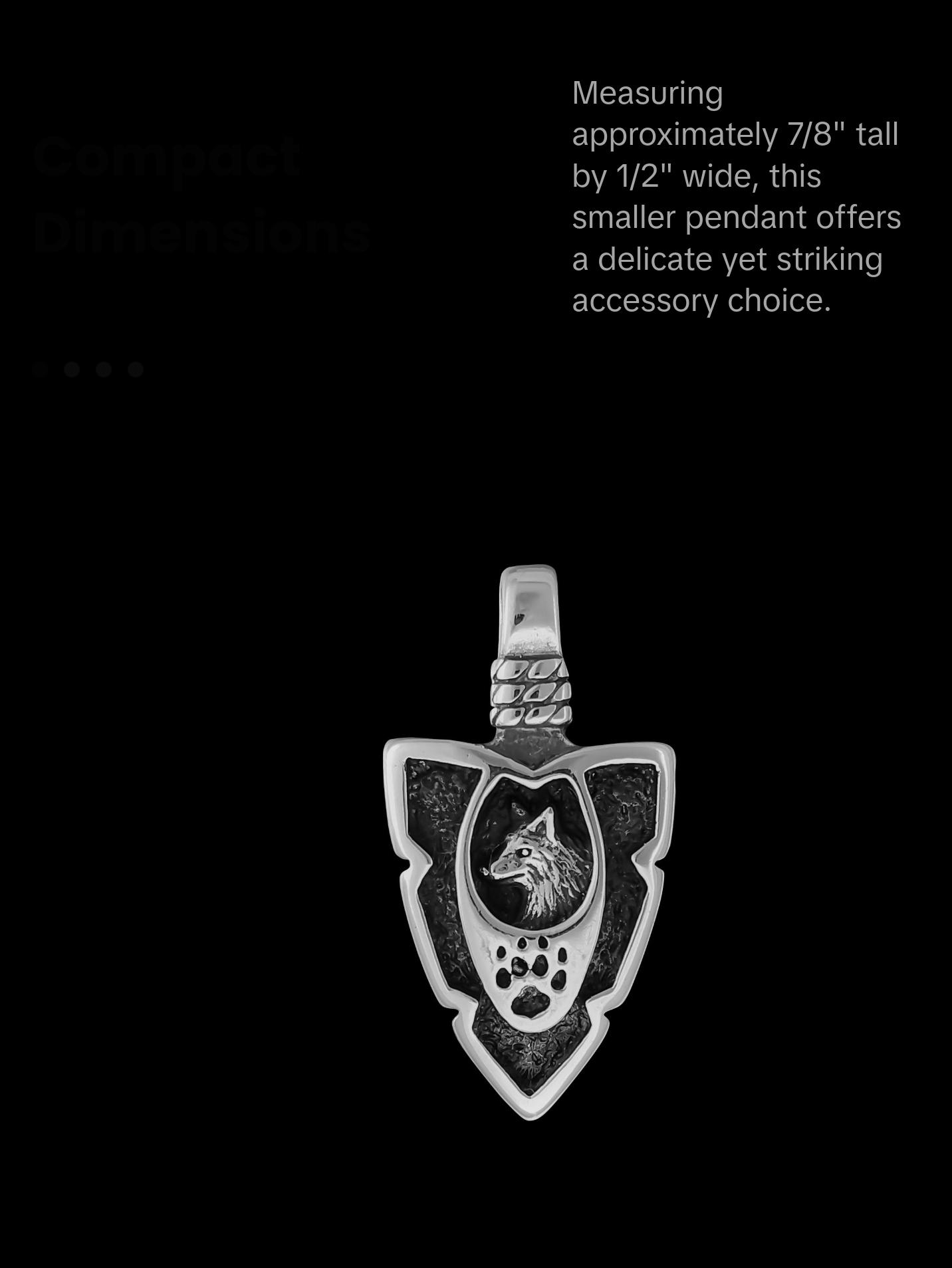 Wolf Pendant, Arrowhead pendant, no Inlay, 925 Sterling Silver