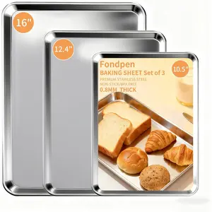 Set of 3 Stainless Steel Baking Sheet Pans, 10.5/12.4/16 Inch, Thicker Firmer Non-stick Non-toxic Heavy Duty Easy Clean Dishwasher Safe