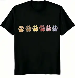 Colorful Watercolor Paw Prints T-Shirt, 100% Cotton Unisex Fit, Cute Pet Lover Tee, Rainbow Cat/Dog Paw Top, Soft Casual Shirt for Men & Women