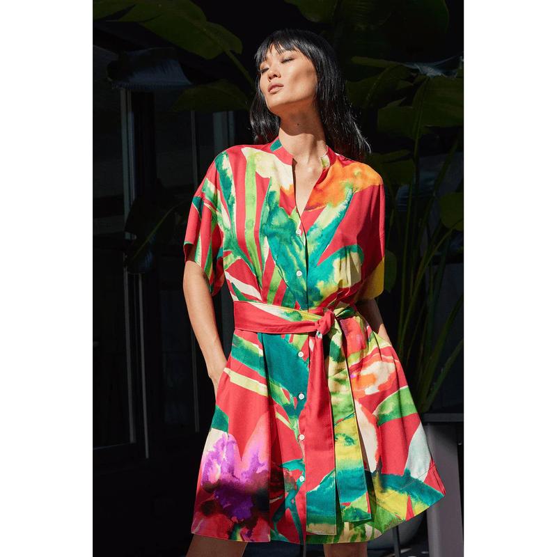 NATORI Mallorca Printed Cotton Silk Dress