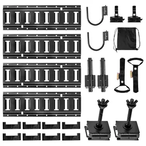 E-Track Tie-Down Rail Kit, 4 Pack 1.3 Ft E Track Rails, 2 U-Shaped Hooks, 2 Tool Holders, 2 Track Shelf Brackets, 2 Tire Holders, 2 Cable Storage Rings, 8 End Caps & 1 Bag, Fit for Vans Trailers