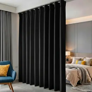 Room Divider Blackout Curtains Floor to Ceiling with Hook Wall Ceiling Mount Extra Wide Sliding Door Curtain Wall Divider for Room Separation Black W100 x H84 Inch