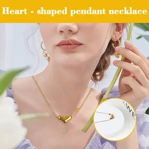 1 Count Gold - Plated Stainless Steel Heart Necklace with Delicate Chain, enhances the beauty of evening gowns or little black dresses