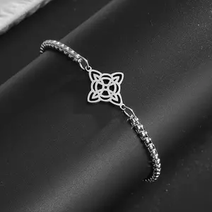 1pc Stainless Steel Witch's Knot Bracelet - Irish Lucky Amulet Adjustable Chain, Celtic Protection Symbol Unisex Jewelry for Men & Women, Durable Casual Attire, Edgy Accessory, Secure Clasp Design
