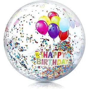Birthday Beach Balls: Happy Birthday Balloon Beach Ball Garland, Jumbo and Mini BeachBalls, Glitter Beach Ball, Great Pool Party Birthday Decorations