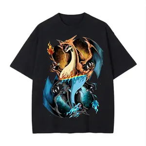 Mega Charizard X & Y Vintage Gym Tee | Dual Dragon Anime Graphic T-Shirt | Pocket Monster Graphic Tees | Retro Fire Monster Streetwear Shirt | Unisex Oversized Workout Tee | Anime Fan Gift
