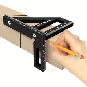 Aluminum Alloy Woodworking Triangle Ruler, Right Angle Marking Tool, 45 Degree Positioner, Metric Imperial Units, Straight Line Drawing