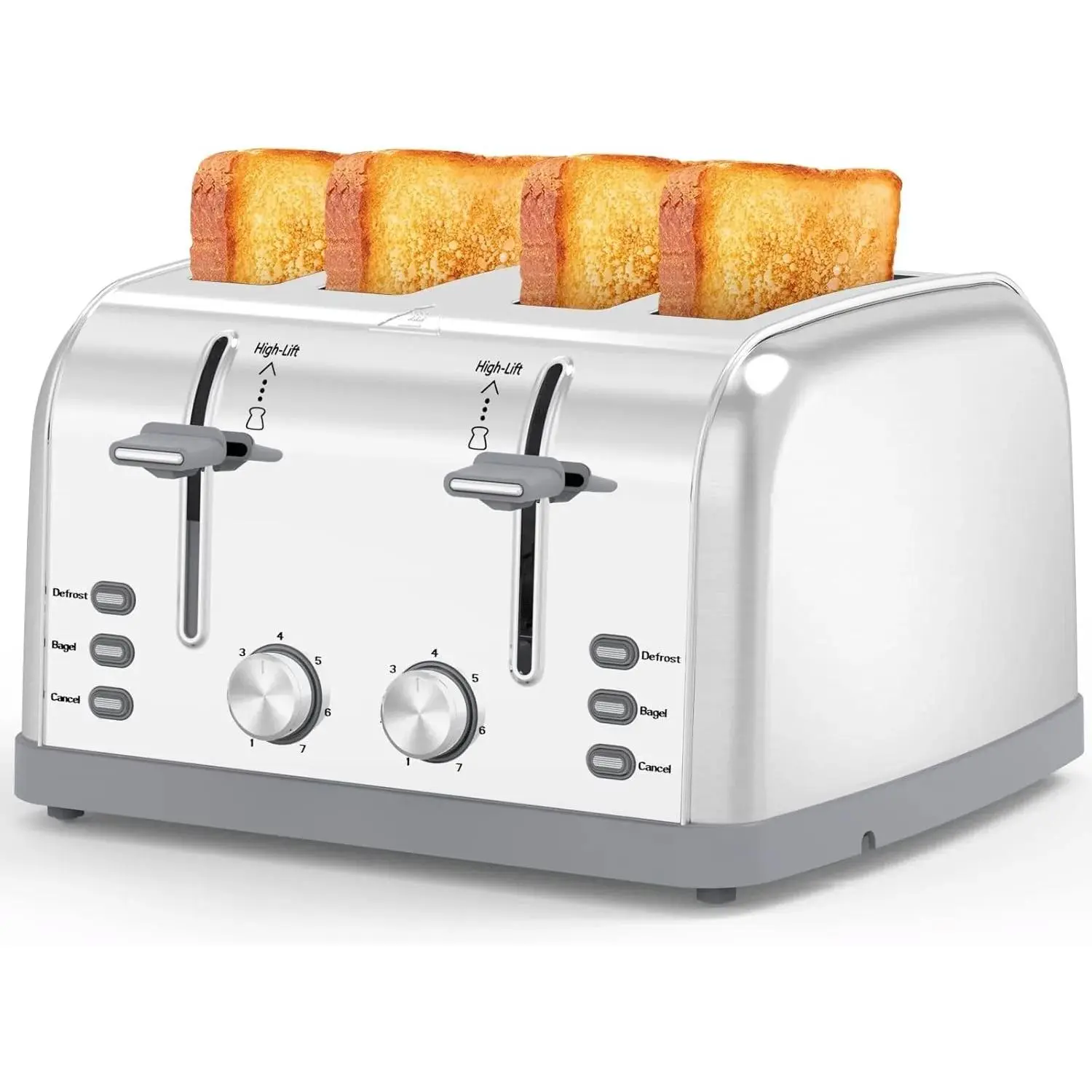Retro Stainless Steel 4-Slice Bread Toaster (T-527) - Kitchen Appliances with Wide Slots, 7 Shade Settings, Ideal for Waffles, Bagels