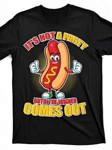 Men's Funny Hot Dog Costume T-Shirt - "It's Not a Party Until the Wieners Come Out" Print, Breathable Cotton Crew Neck Tee for Summer Barbecues, Picnics & Costume Parties - Casual Humorous Apparel