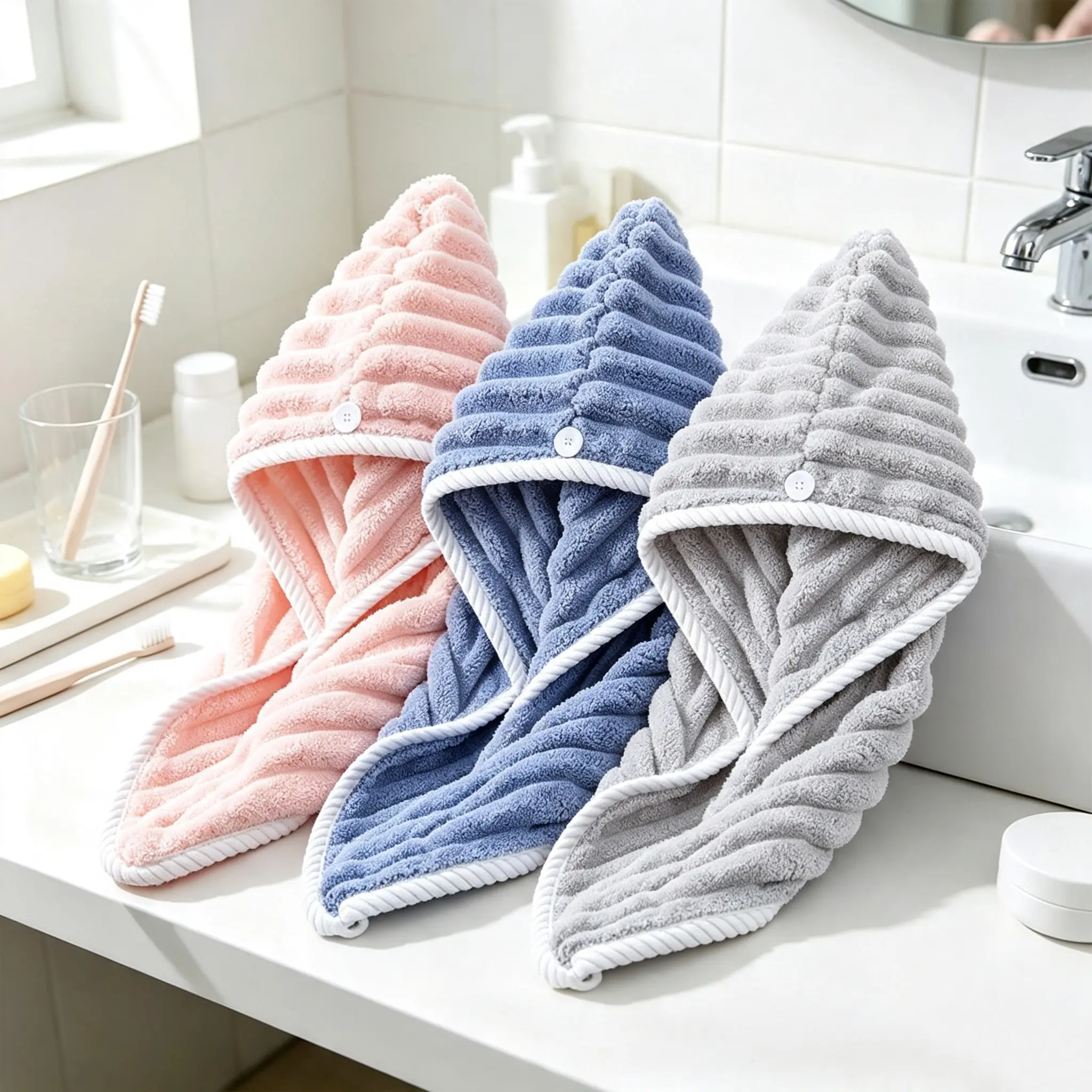 3 Pcs Extra-thick Premium Quick-Drying Microfiber Hair Drying Towels Wrap, Super Absorbent, Soft & Comfortable, Ideal for Frizzy Hair, Lightweight Bathroom & Home Essential, Microfiber Towel Set