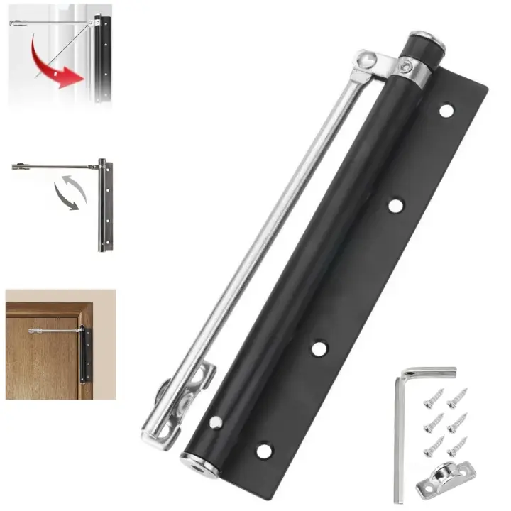 Automatic Door Closer with Wide Opening Angle, Spring-loaded Self-closing Hinges, Adjustable Latching Speed, Easy Installation, Suitable for Doors Weighing 25kg, Automatic Door Closing Tool with Arm, Screw and Wrench