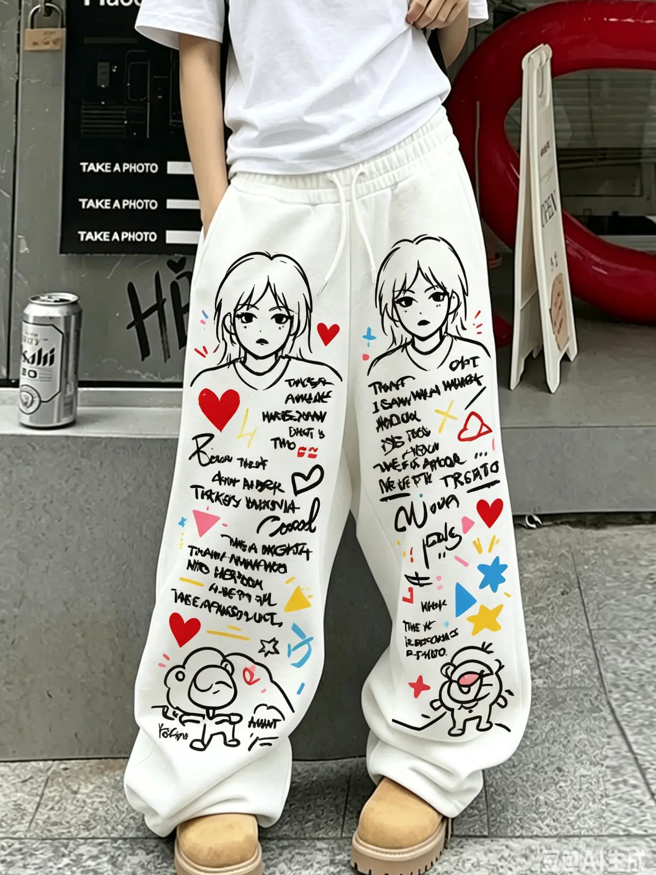 Y2K Anime Graffiti Print Baggy Sweatpants, Unisex Streetwear Cartoon Girl & Slogan Joggers, Loose Casual Pants for Hip Hop Dance & Daily Wear, TikTok Viral Gen Z Aesthetic Trousers