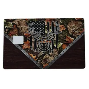 Camo Buck w/Woodgrain Credit Card Skin 2x3 Inch Waterproof Fade-Resistant Vinyl Decal Sticker with FREE Protective Wallet Sleeve Included