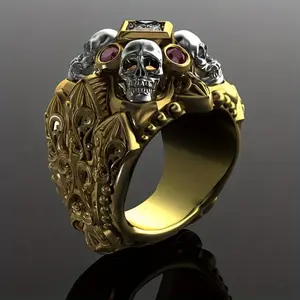 Punk Style Skull Ring for Men - Gothic Copper Alloy with Synthetic Red Cubic Zirconia - Fashionable Punk Skull Ring, Rock Hip Hop - For Men - Suitable for Everyday Wear & Special Occasions - Perfect Gift for Punk Rock Fans & Music Lovers