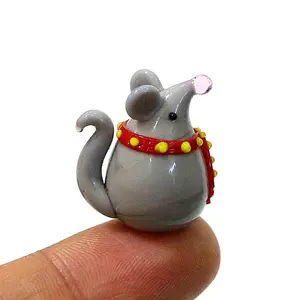 Kawaii Rat Ornaments Cute Mini Glass Mouse Figurine Home Desk Kids Room Fairy Garden Micro Landscape Dollhouse Decor Accessories