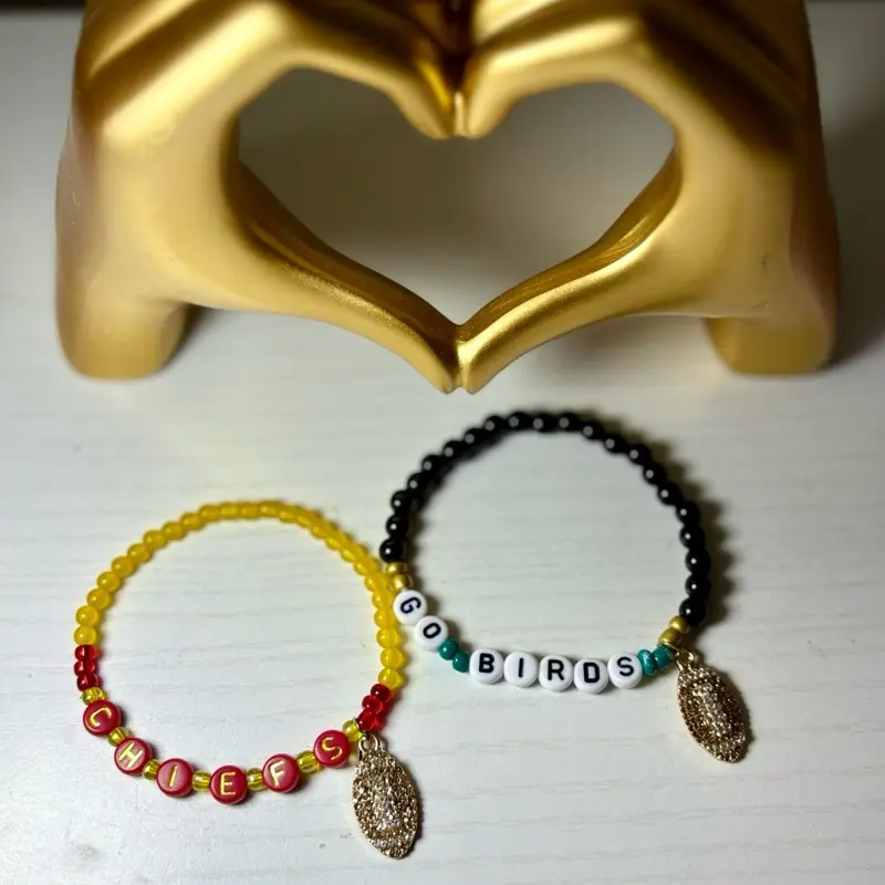 Football themed bracelets KC & Philly themed sparkly gemstone gift