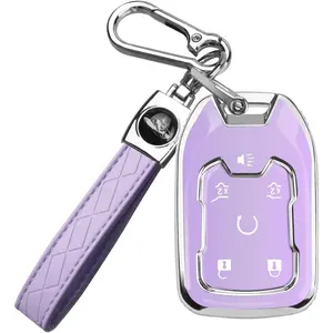 for GMC Key Fob Cover with Keychain, Soft TPU Full Protection Key Shell Key Case for 2016-2025 Chevy Chevrolet Suburban Tahoe GMC Yukon Acadia Terrain, Buttons (Purple)