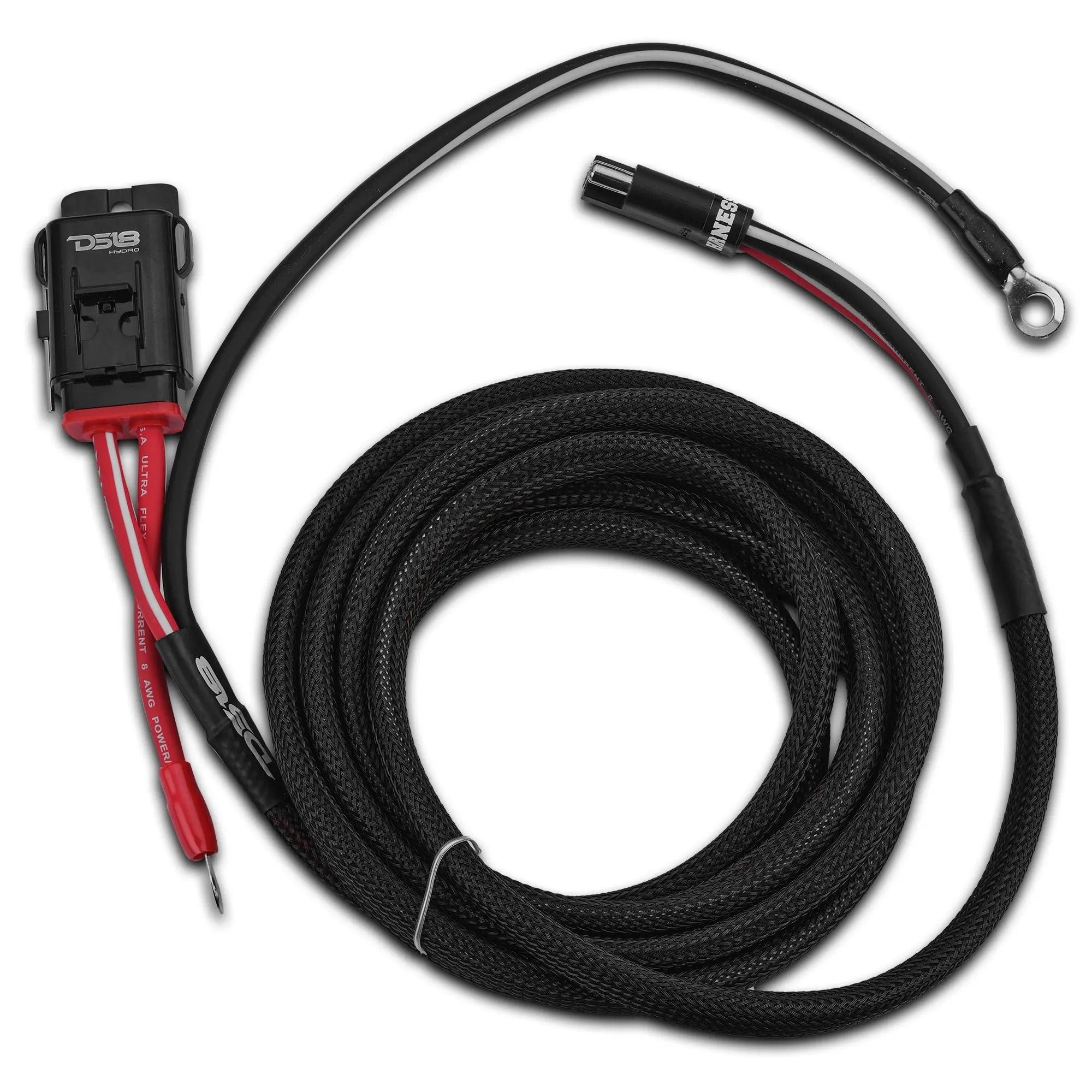DS18 Pre-Assembled UTV 8-Gauge Copper Wire Power Harness Kit - 12ft Power & Ground Cables, Water-Resistant Fuse Holder for 4-Door UTVs