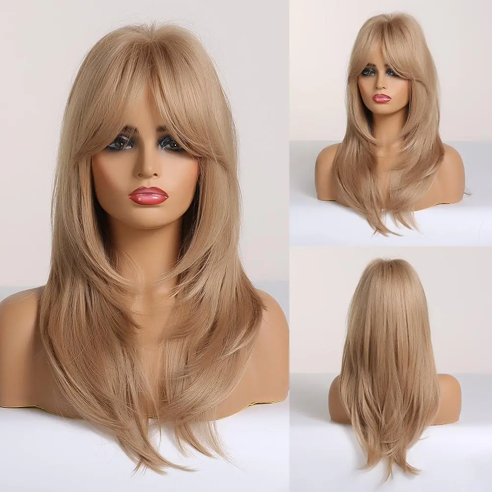 Autumn-DWY Long-length Layer-cut Stright Blonde  Glueless Synthetic Wig for Women 26 Inches
