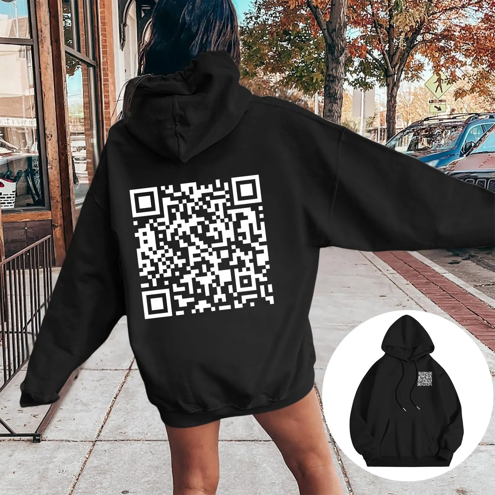 Funny Fu Qr Code Hoodies for Women Men Trendy Oversized Qr Code Graphic Hoodie