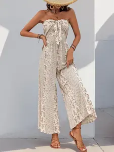 Women's All Over Print Jumpsuit, Casual Sleeveless Wide Leg Jumpsuit for Summer, Women's Clothes for Daily Wear, Casual Comfy Jumpsuit