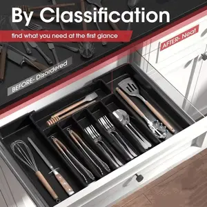 Adjustable Silverware Storage Box, Retractable Plastic Drawer Organizer, Expandable Drawer Holder, Kitchen Utensils, Office Supplies, Cosmetics