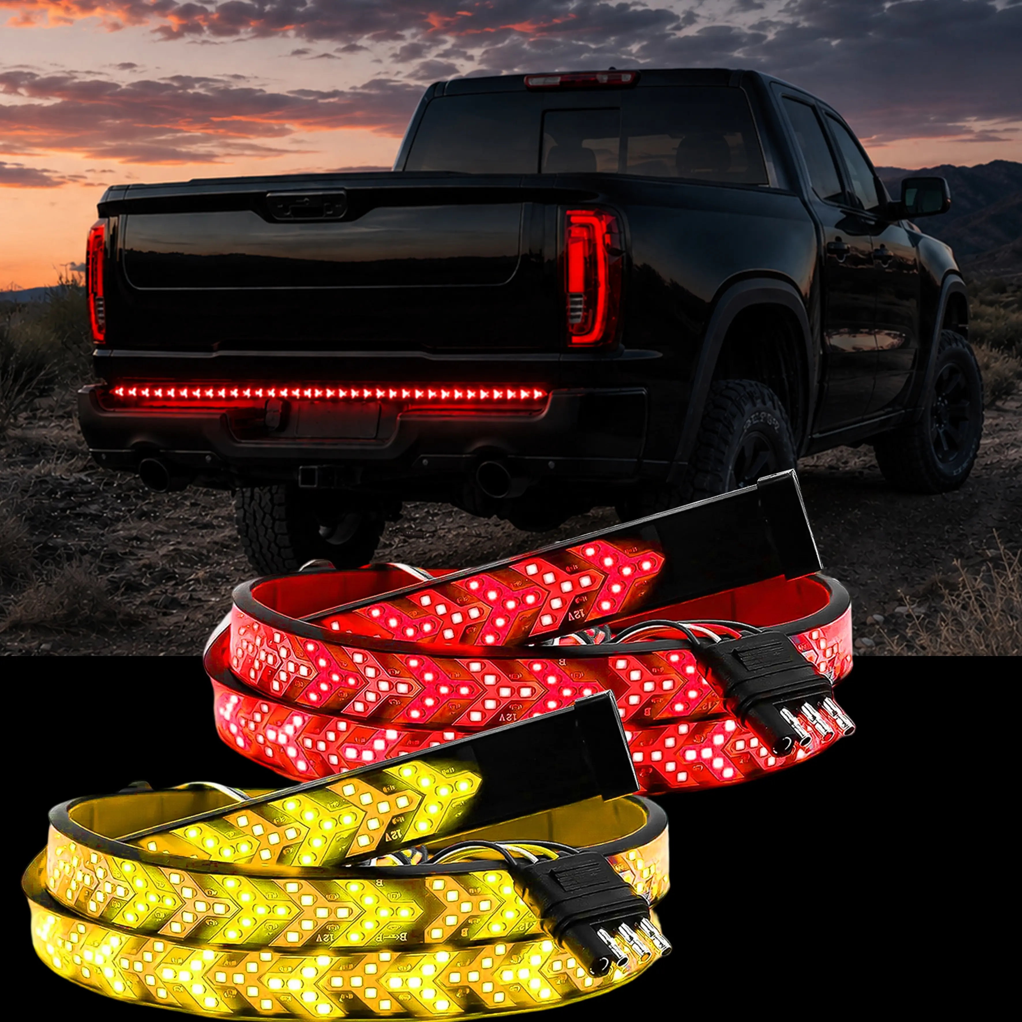 DIBMS Upgraded 60-inch LED Tailgate Light Strip, with downhill warning signal, dynamic turn signals and reverse lights suitable for cars and trucks, flowing light effect, arrow turn signals, IP67 waterproof rating, truck accessories,car accessories,