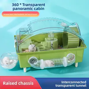 Hamster Cage Wholesale Double Layer 45 Basic Cage Golden Hamster Luxury Villa with 360° Transparent Panoramic Cabin Raised Chassis & Interconnected Tunnel