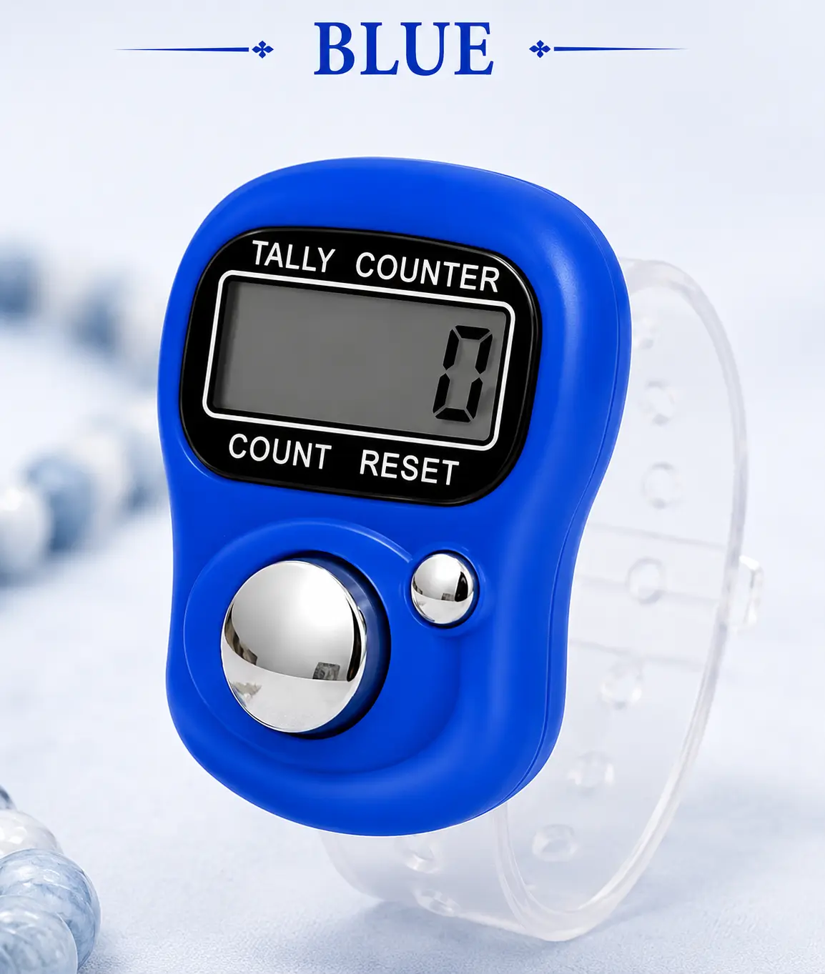 Digital Tasbih Counter Ring – Electronic Finger Dhikr Counter for Tasbeeh, Salah, Zikr & Daily Remembrance - Blue Color