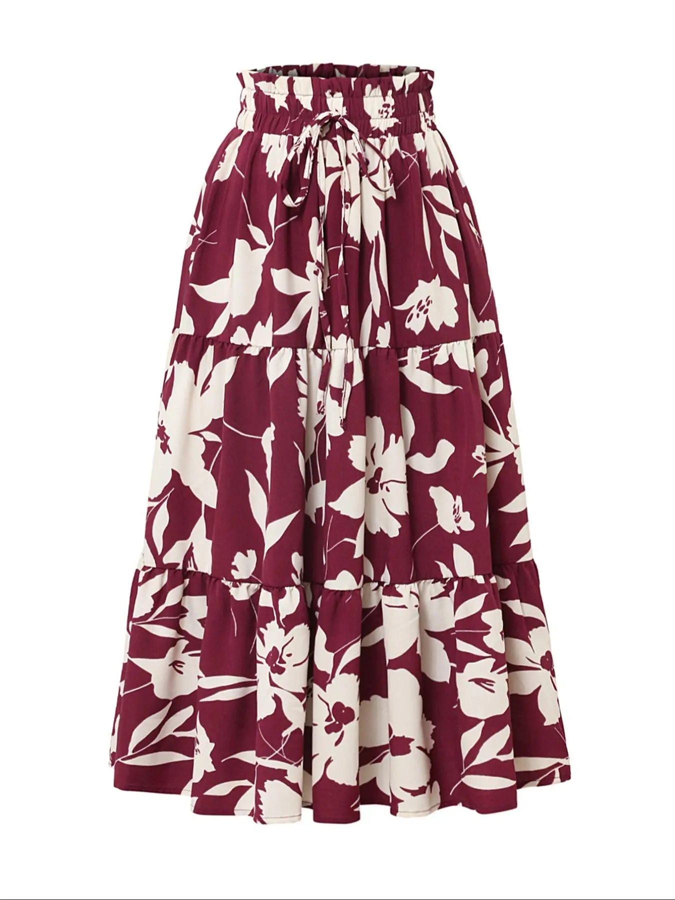 Women's Floral Print Fake Drawstring Fitted Skirt, Floral Pattern Skirt, Chic Bohemian Boho Fashion Elastic Waist Skirt for Daily Holiday Vacation Wear, Ladies Bottoms for Summer