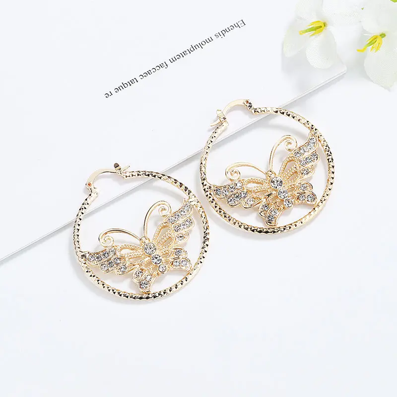 18k Layered real gold Plated Round hoop earrings butterfly #43 18k Layered real gold Plated Round hoop earrings butterfly #43