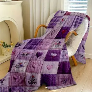 Vintage Purple Plaid Patchwork Flannel Blanket Digital Printed Quilted Design For All Season Home Use And Holiday Gifting