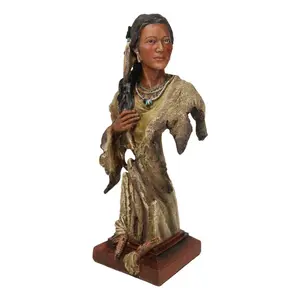 Tribal Native American Indian Lady Princess with Eagle Feathers Bust Figurine
