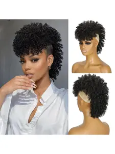 Mohawk Synthetic Wig, African Curl Ponytail with Bangs, Short Curly Mohawk Hair Extension, Curly Hair Patch, Stylish and Versatile