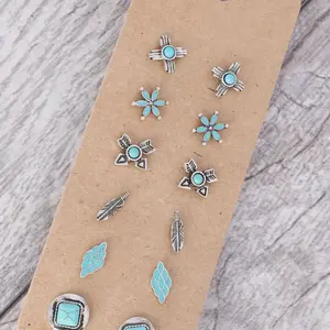 6 Pairs Of Western Turquoise Earrings