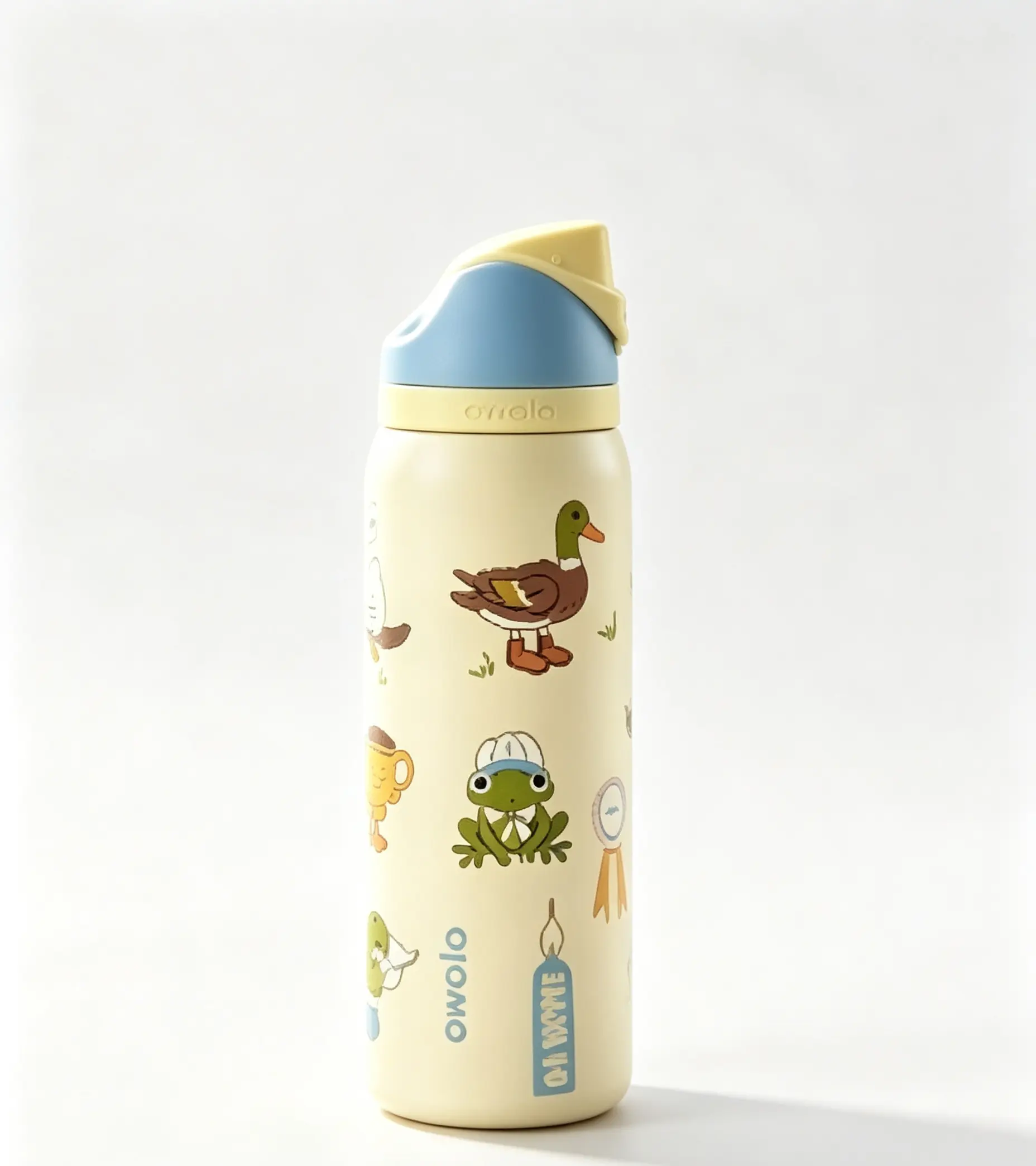 Owala 32oz   cute duck & frog cartoon prints Stylish Insulated Bottle, Pastel Flip Top Leak Proof Cup For Coquette & Office Girls Insulated Water Bottle Button Drinkware, Gift For Her FreeSip Vacuum Insulated Stainless Steel Tumbler