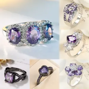 "Purple Diamond" Light Luxury Heart Cluster Ring, Women's Purple-Red Zircon Heart-Shaped Sports & Outdoor Accessory